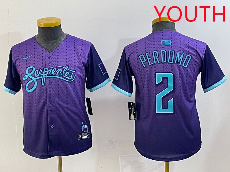 Youth 2025 Arizona Diamondback #2 Perdomo Purple Joint Name Nike MLB Jersey style 1